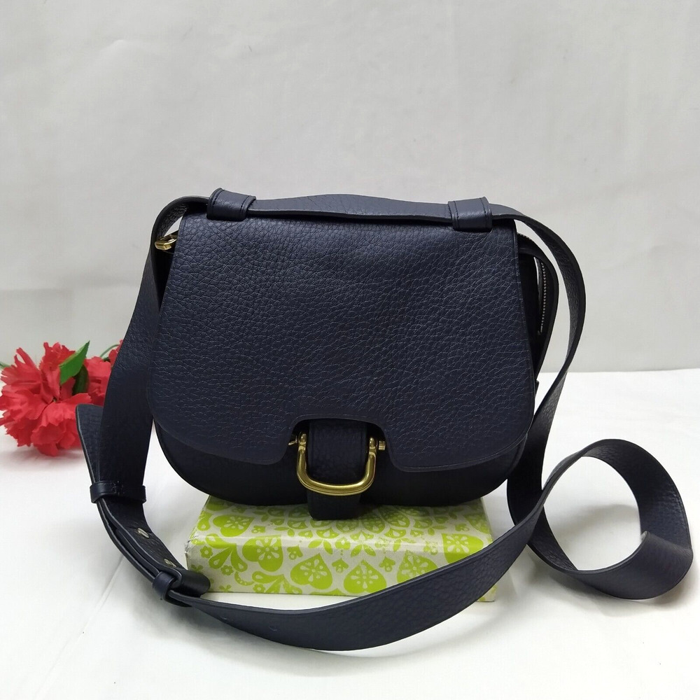 J.CREW Dark Blue Leather Buckle Flap Closure Crossbody Bag